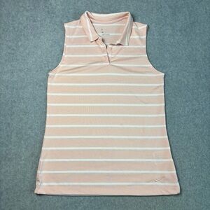 Nike Dri-FIT Sleeveless Striped Golf Shirt Women's Size S Pink/White